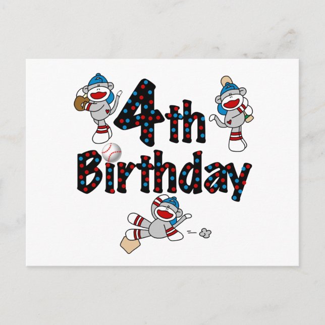 Postal 4.º cumpleaños del Béisbol de los monos Sock (Anverso)