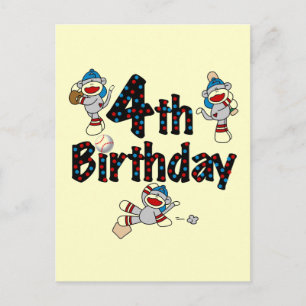 Postal 4.º cumpleaños del Béisbol de los monos Sock