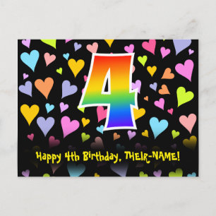 Postal 4.º cumpleaños: Patrón de corazones divertidos, ar