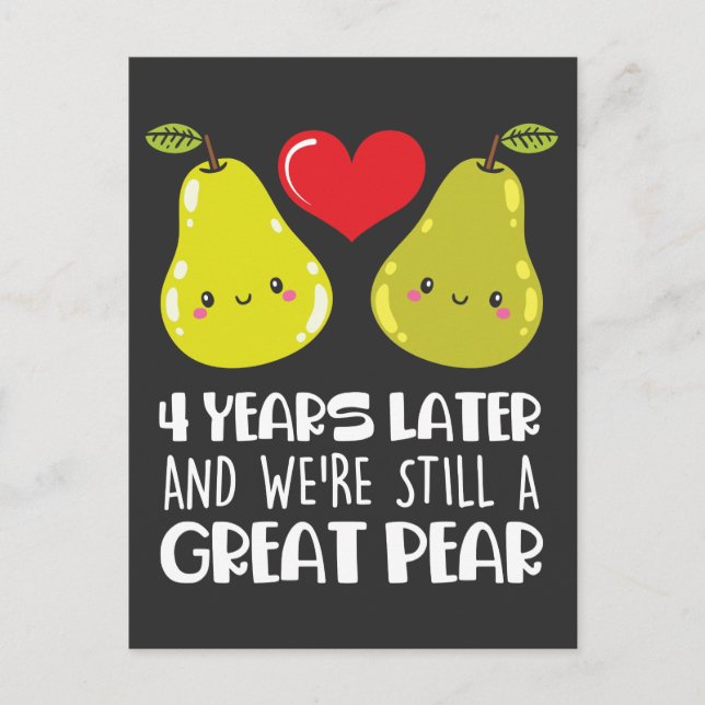 Postal 4.º regalo de aniversario del Boda Pear de pareja  (Anverso)