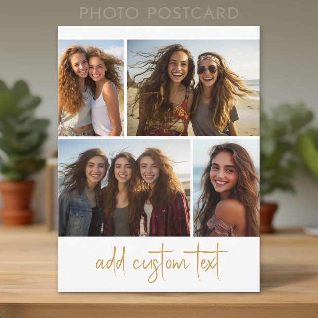 Postal 4 Collage de Fotos - Letra de moda (Photo Postcard - Add Your Photos for a unique greeting card)