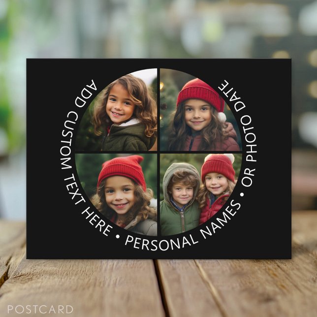 Postal 4 Collages de fotos con texto Personalizado curvat (Photo Postcard)