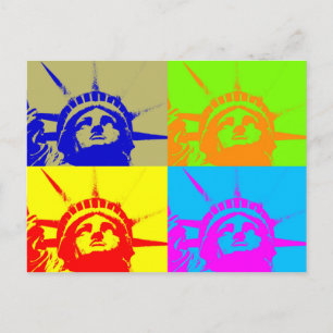 Postal 4 Color Pop Art Lady Liberty