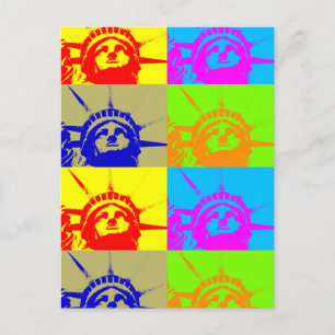 Postal 4 Color Pop Art Lady Liberty