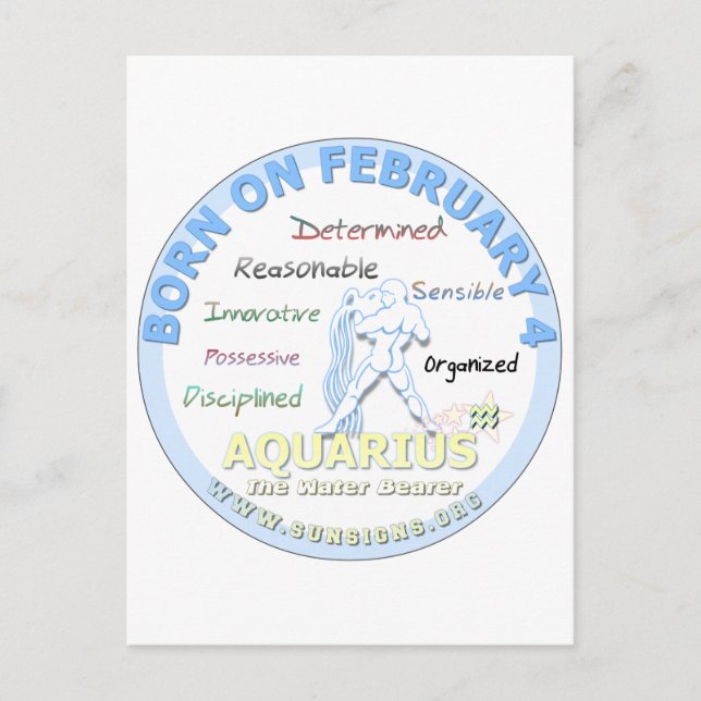 Postal 4 de febrero Cumpleaños - Aquarius (Anverso)