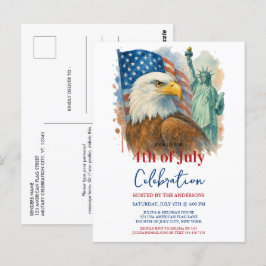 Postal 4 De Julio acuarela Águila Fiesta Patriótico