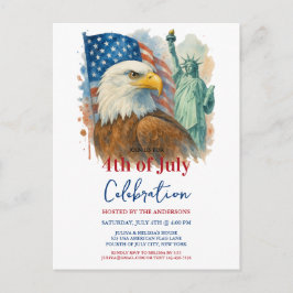 Postal 4 De Julio acuarela Águila Fiesta Patriótico