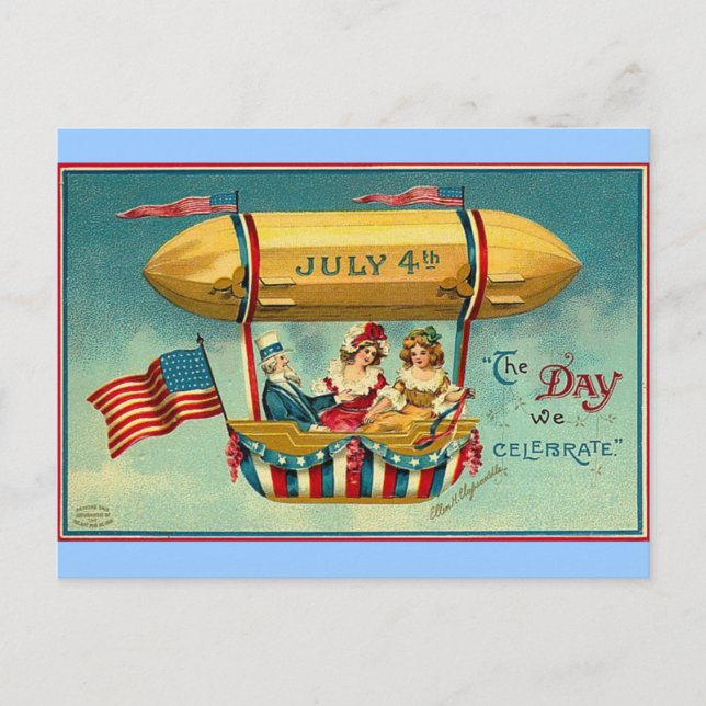 Postal 4 de julio - Aeronave - Arte de época (Anverso)