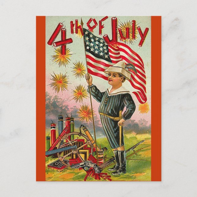 Postal ¡4 de julio! Arte de vintage (Anverso)
