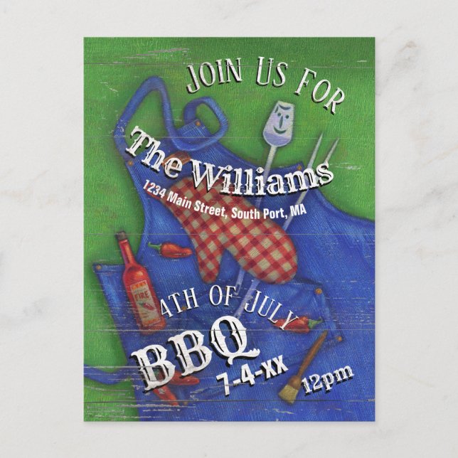 Postal 4 de julio BBQ Red Gingham Family Picnic (Anverso)
