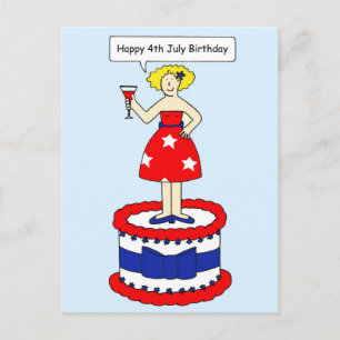 Postal 4 de julio Dama Personalizado de cumpleaños en un 