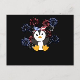 Postal 4 De Julio Fuegos Artificiales De Los Niños Pingüi