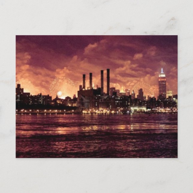 Postal 4 de julio fuegos artificiales detrás de Manhattan (Anverso)