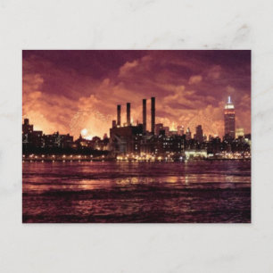 Postal 4 de julio fuegos artificiales detrás de Manhattan