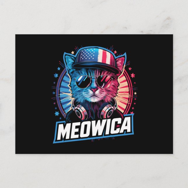 Postal 4 de julio, Meowica 4.º gato Bandera estadounidens (Anverso)