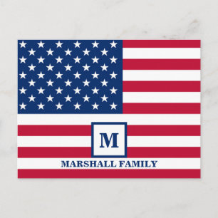 Postal 4 de Julio Monograma Personalizado de la Bandera E