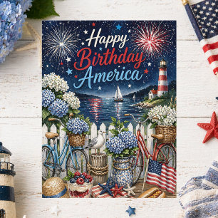 Postal 4 de Julio Patriótico Feliz Cumpleaños América