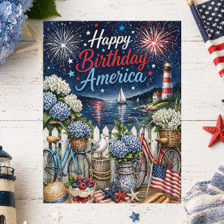 Postal 4 de julio Patriótico Feliz Cumpleaños América