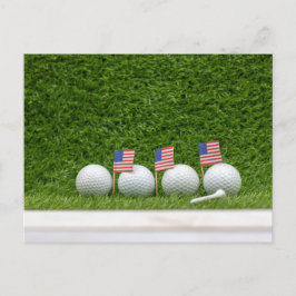 Postal 4 de julio, pelota de golf con bandera de América 