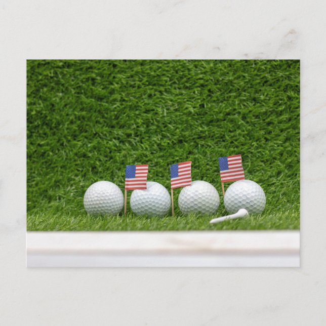 Postal 4 de julio, pelota de golf con bandera de América  (Anverso)