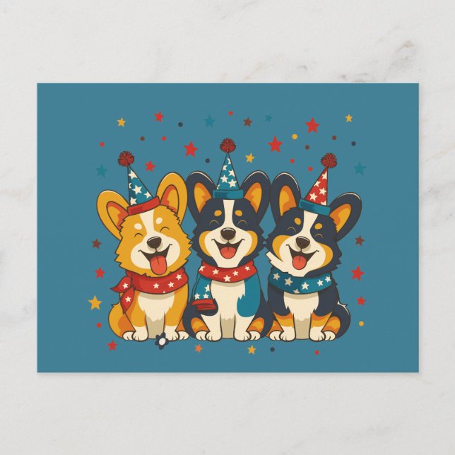 Postal 4 De Julio Pembroke Welsh Corgi Dogs (Anverso)