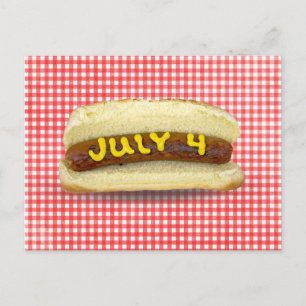 Postal 4 de julio Perro caliente en Gingham