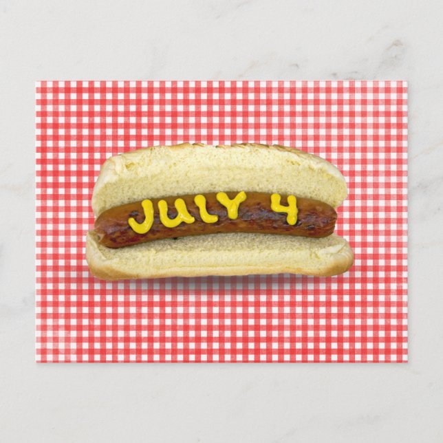 Postal 4 de julio Perro caliente en Gingham (Anverso)