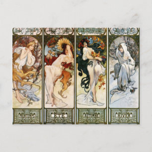 Postal 4 estaciones A. Mucha Postcard
