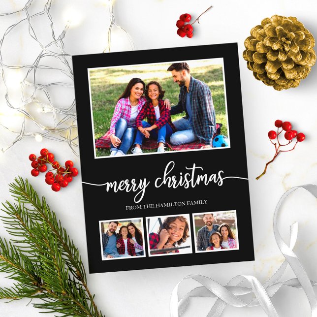 Postal 4 Fotos Collage Feliz Navidad Negro moderno (Subido por el creador)