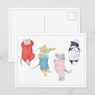Postal 4 GATOS EN PAJAMAS Postcard