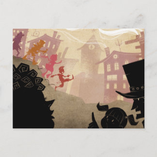 Postal 4 pequeños monstruos - Caminando por la ciudad