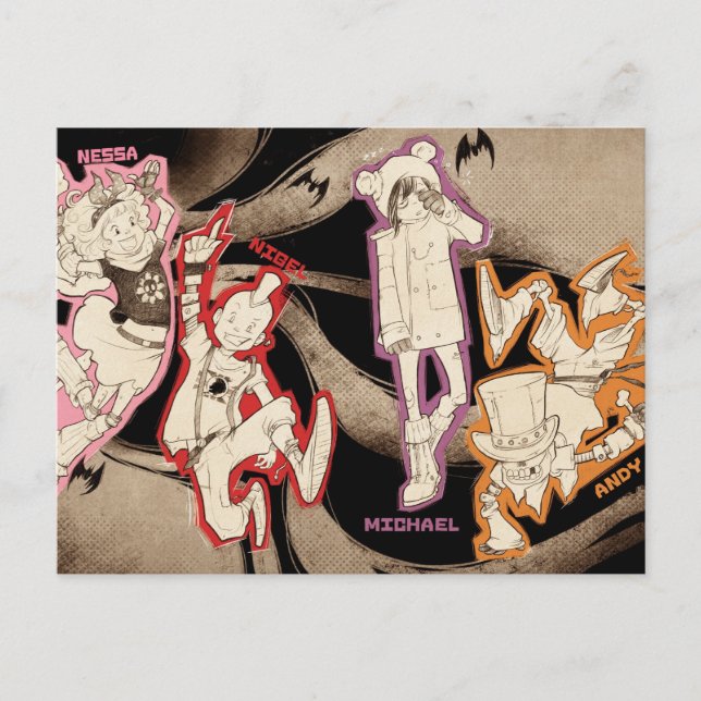 Postal 4 Pequeños monstruos - Grupo (Anverso)