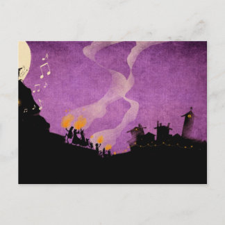 Postal 4 pequeños monstruos - Noche de Halloween