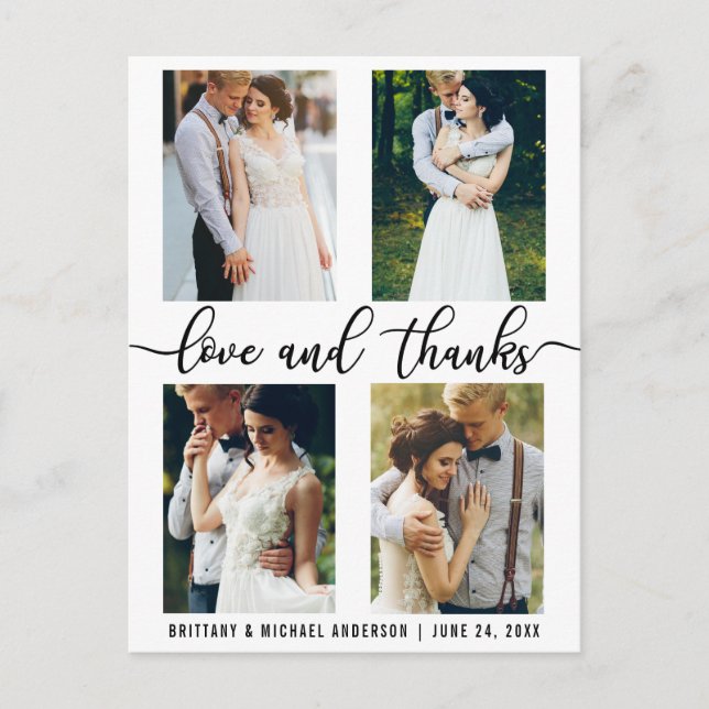 Postal 4 Photo Modern Boda Love and Gracias Script (Anverso)