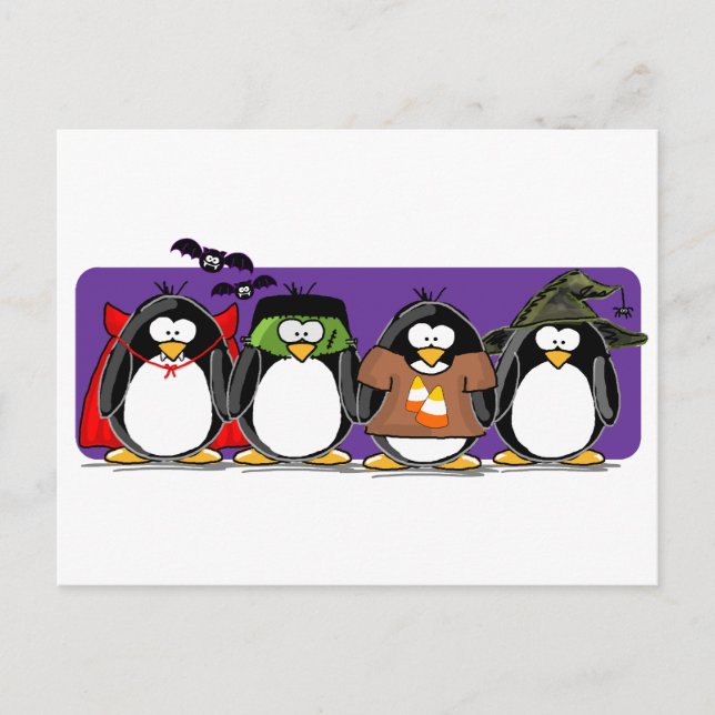 Postal 4 Pingüinos de Halloween (Anverso)