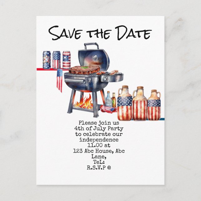 Postal  4th July Save the Date  Independence Day party   (Anverso)