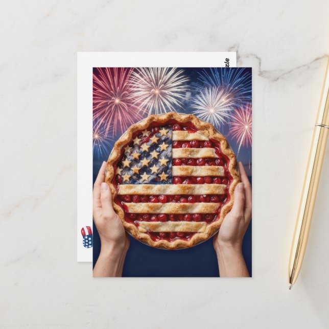 Postal 4th of July American Flag Crust on a Cherry Pie (Anverso/Reverso In Situ)