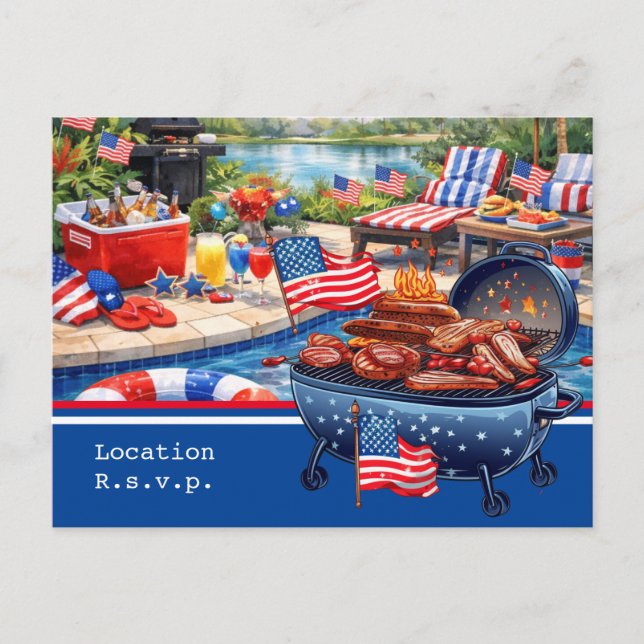 Postal 4th of July Celebration Barbecue Party invitation (Anverso)