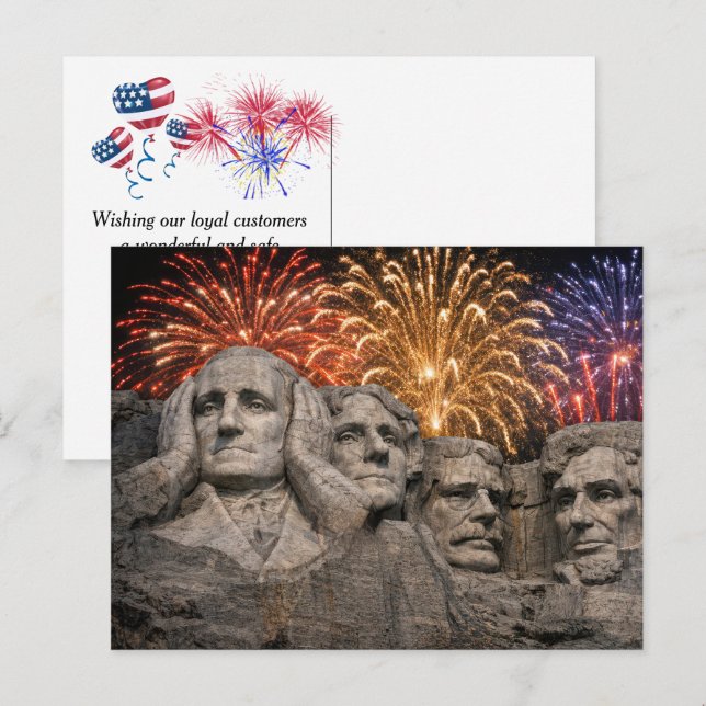 Postal 4th of July Mount Rushmore Humor with Fireworks (Anverso / Reverso)