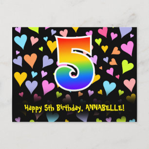Postal 5º Cumpleaños: Estampado de Corazones Divertidos, 
