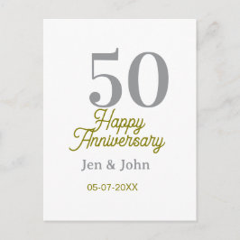 Postal 50º aniversario feliz nombre fecha plata oro fecha
