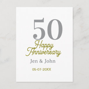 Postal 50º aniversario feliz nombre fecha plata oro fecha