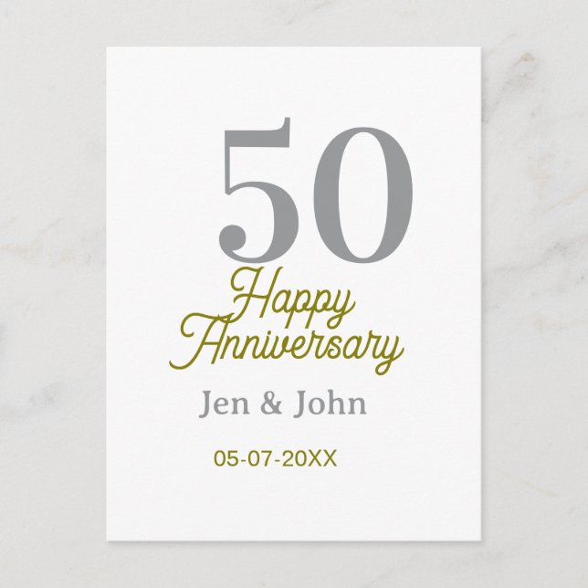 Postal 50º aniversario feliz nombre fecha plata oro fecha (Anverso)
