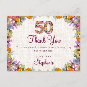 Postal 50.º cumpleaños Gracias - Elegante floral