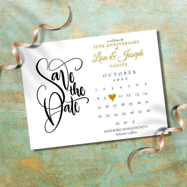 Postal 50° Aniversario Guardar la fecha Calendario Corazó (Subido por el creador)