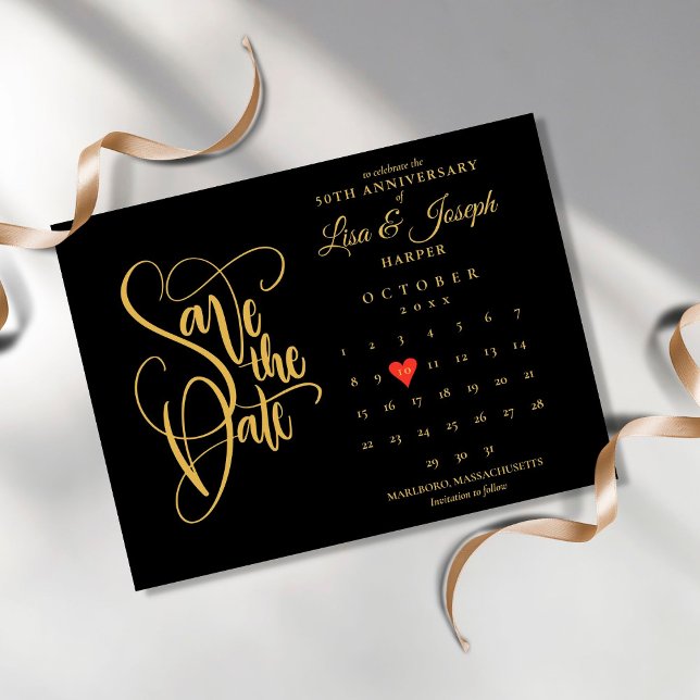 Postal 50° Aniversario Guardar la fecha Calendario Corazó (Subido por el creador)