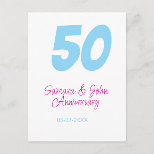 Postal 50 aniversario negrita azul rosa nombre fecha eleg