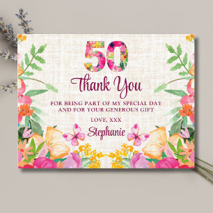 Postal 50 años Flores Lino Floral 50 cumpleaños gracias