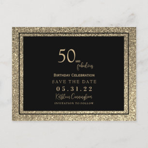 Postal 50 & Fabuloso Brillo Dorado Glam Reserva la Fecha
