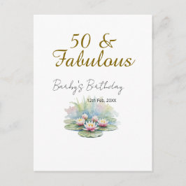 Postal 50 & fabulous golden water lotus lily watercolor